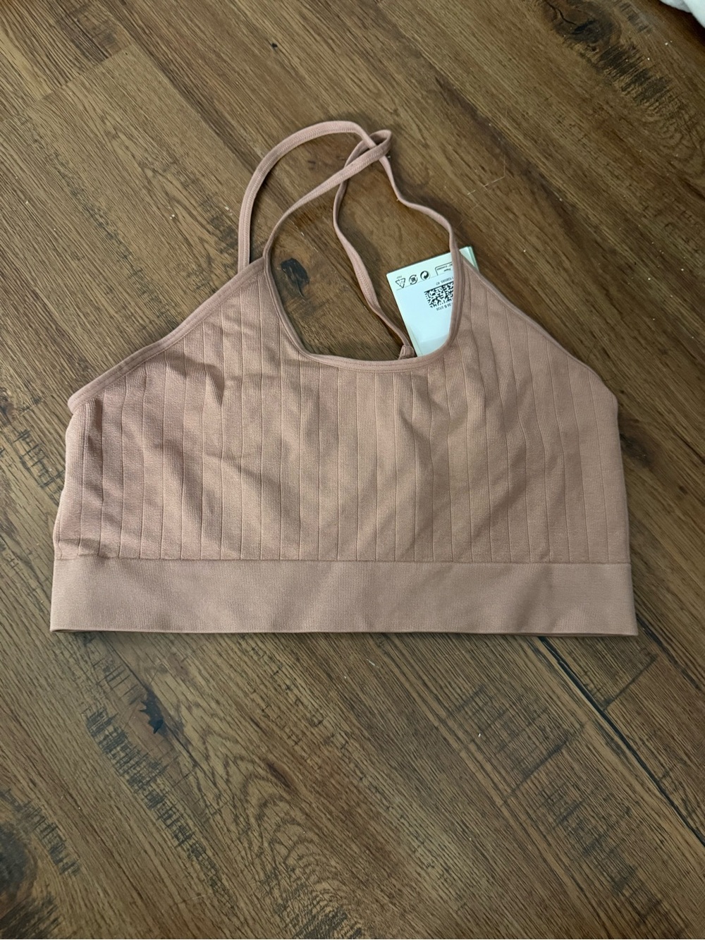 H&M Ribbed Double-Strap Bralette in Dusty Rose